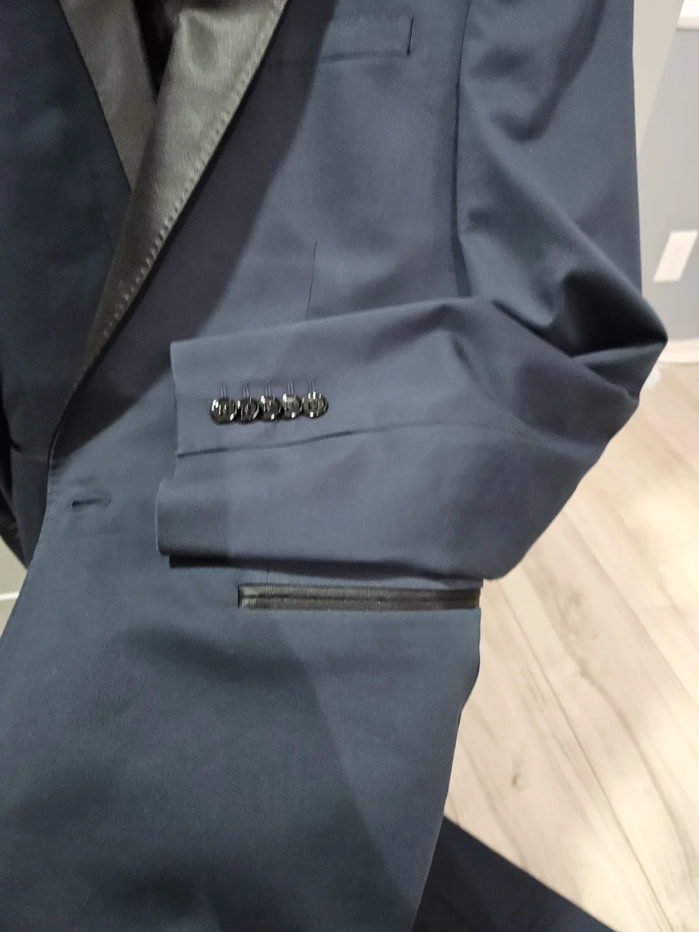 Express Men's Navy Blazer with Black Satin Lapel